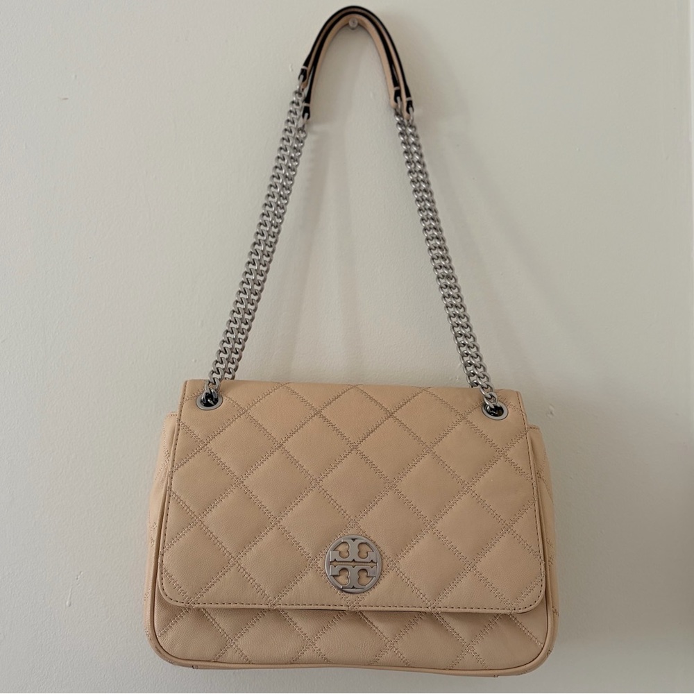 Tory Burch Beige Quilted Leather Chain Crossbody Shoulder Bag - Picture 6 of 14